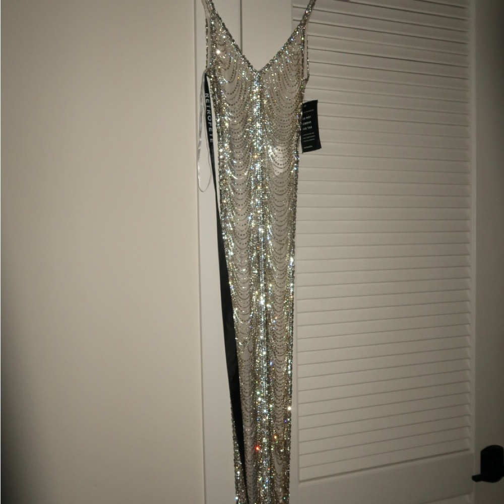 Retrofete Silver Sequin Maxi Dress